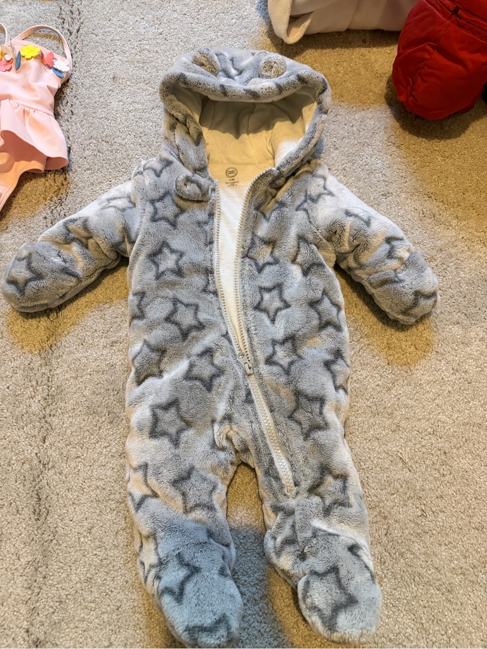 wonder nation Plush Star Hooded Footed One-Piece - Light Gray